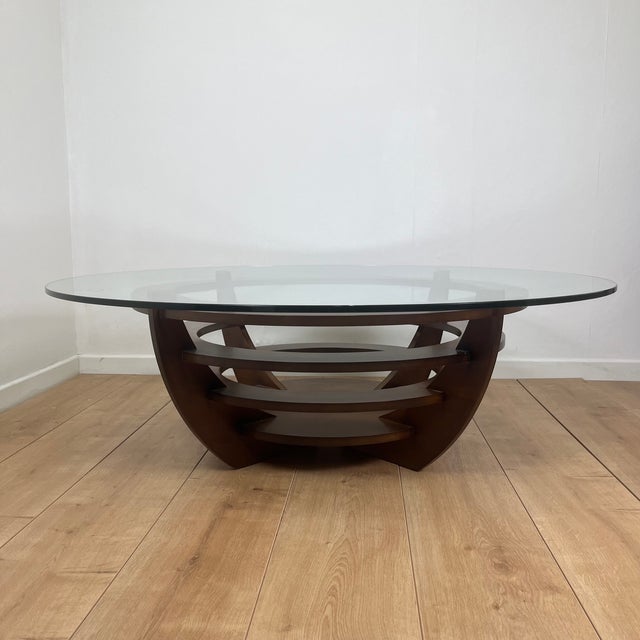 Brown Sculptural Coffee Table with Concentric Rings in Glass and Wood, 1985 For Sale - Image 8 of 14