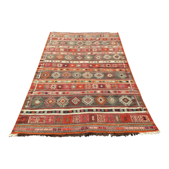 Vintage Turkish Kilim Rug - 63" X 100" For Sale