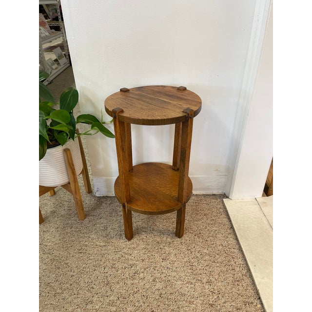 Mission Likely Antique Mission Style Quarter Sawn Wooden Two-Tier Plant Stand or Side Table With Pegged Joints For Sale - Image 3 of 11