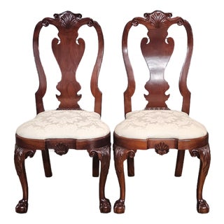 Pair of Kindel Winterthur Collection Mahogany Clawfoot Dinning Arm Chairs Silk For Sale