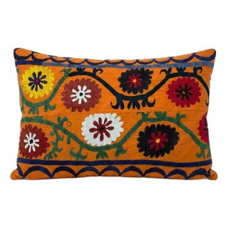 Tribal Embroidered Suzani Lumbar Pillow Cover 18'' X 26'' For Sale