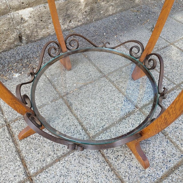 Mid-Century Side Table in Wood, Wrought Iron and Glass, France, 1950s For Sale - Image 13 of 15