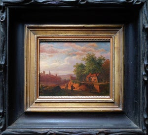River Landscape With Figures" Oil Painting by Barend Cornelis Koekkoek Sr. (1841)