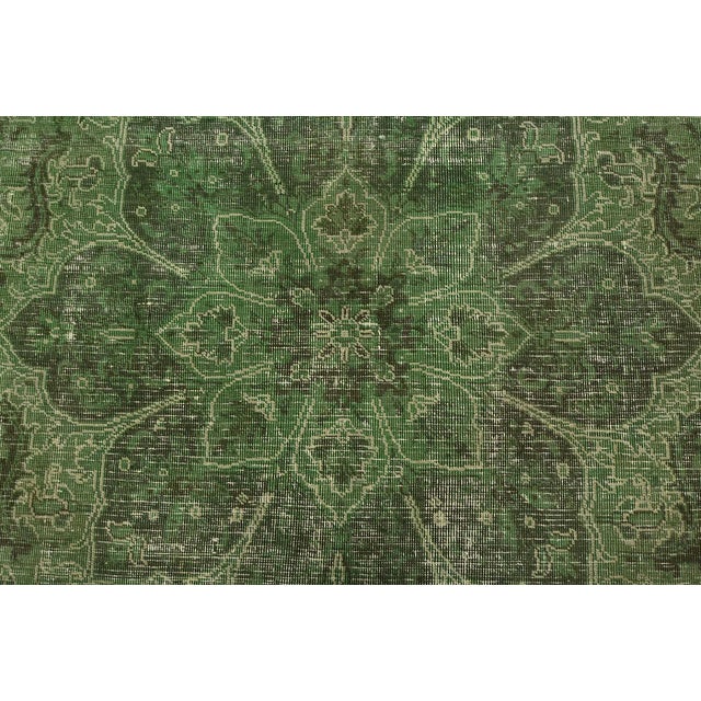 Tabriz Rug 6’3” X 9’3” Green Wool Vintage Overdyed Hand-Knotted Carpet For Sale In Philadelphia - Image 6 of 14