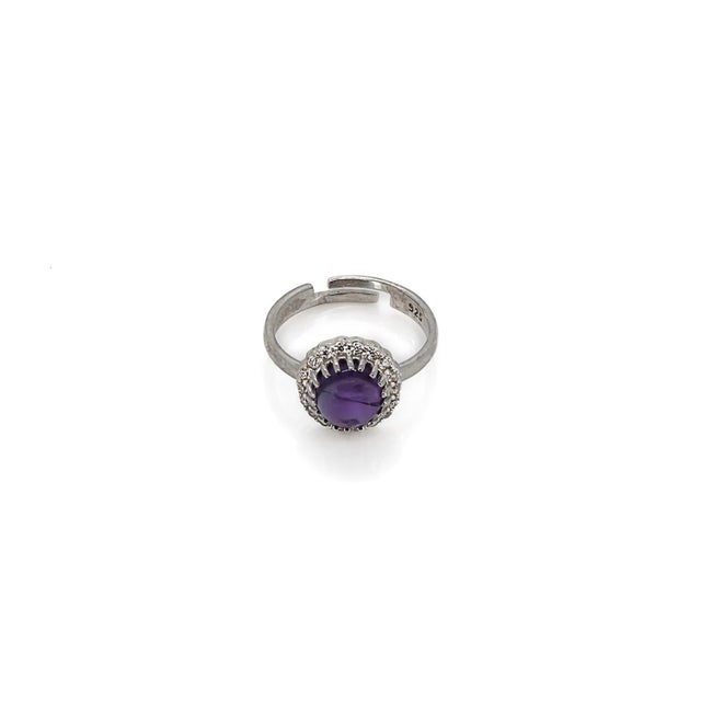 Amethyst Gemstone Silver & Diamond Statement Ring, Size 7 For Sale In Miami - Image 6 of 9