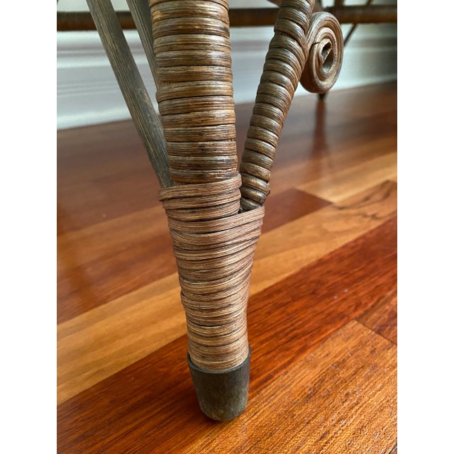 Tan Antique American Victorian Wicker and Cane Courting Bench Chair Settee For Sale - Image 8 of 13