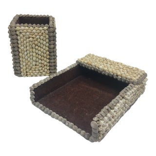 Vintage Shell Covered Desk Set For Sale