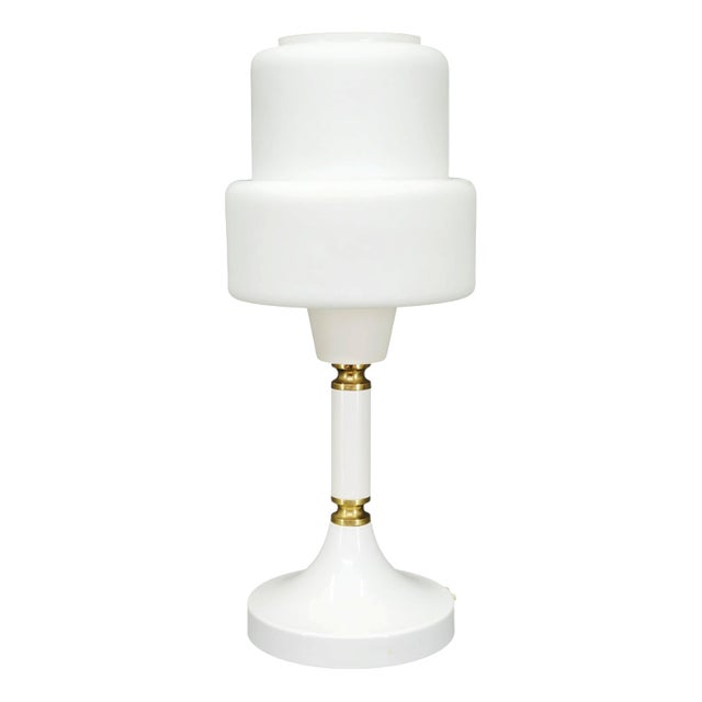 Opaline Glass and Brass Table Lamp from Drukov, Czechoslovakia, 1970s For Sale