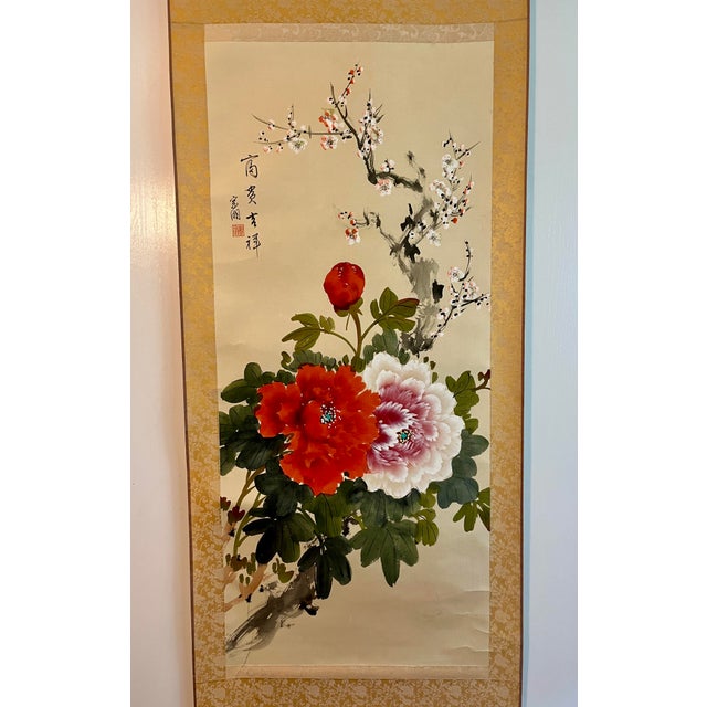 Chinese Vintage Original Chinese Paper and Silk Scroll Painting by 宗湘 Zhong Shiang For Sale - Image 3 of 6
