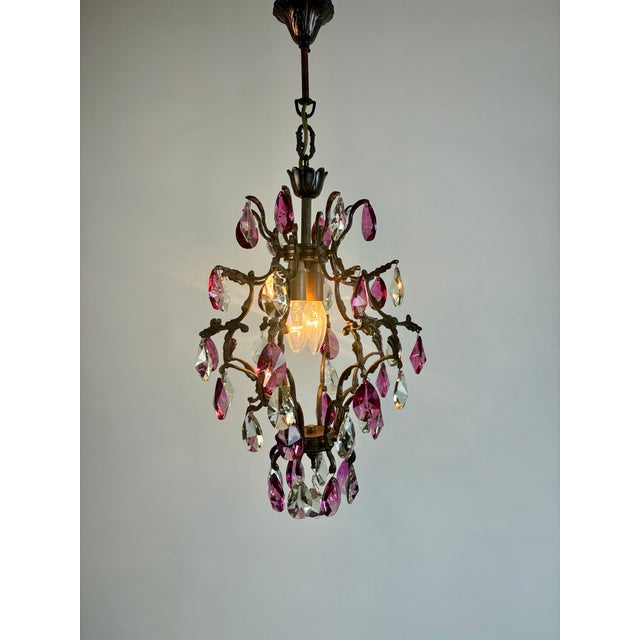 Antique Vintage 1960s Crystal Chandelier – Hand-Restored, Pink Hand-Painted Crystals For Sale - Image 16 of 17