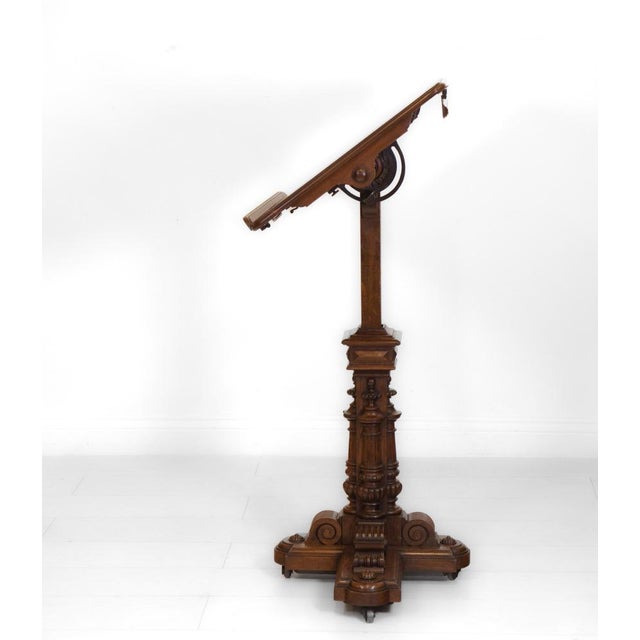 Antique French Ecclesiastical Gothic Adjustable Oak Reading Table, 1880s For Sale - Image 4 of 18