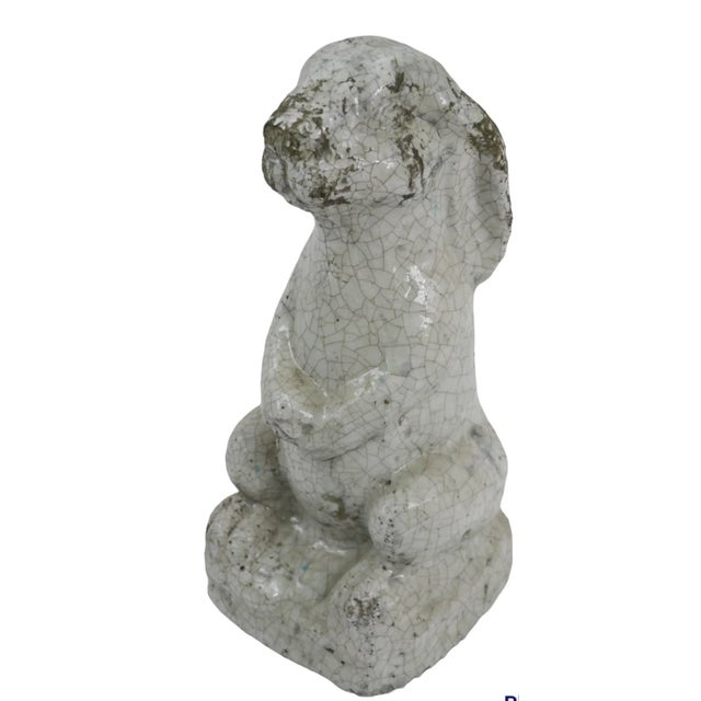 Early 20th Century Terra Cotta Rabbit Garden Statue in Off White Craquelure Glaze For Sale - Image 5 of 12