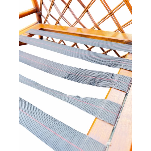 Pair of Vintage Ficks Reed Rattan Lounge Chair Frames With Lattice Sides For Sale - Image 9 of 13