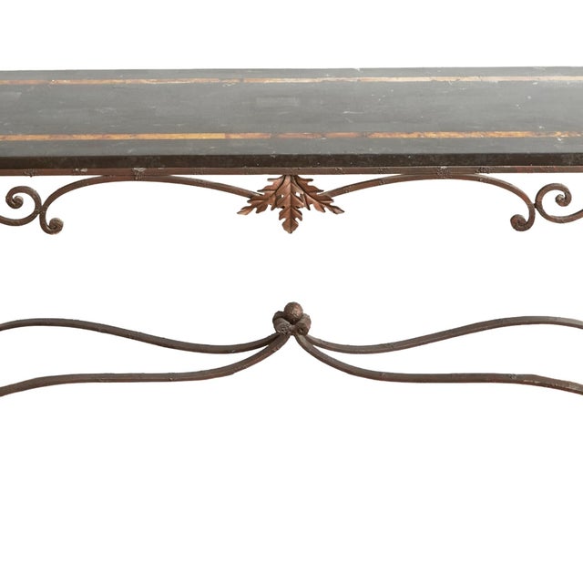 Mid 20th Century Italian Wrought Iron Framed Laminated Marble-Design Wood Console / Entry Table For Sale - Image 5 of 9