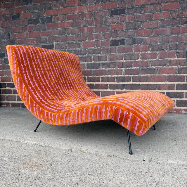 Adrian Pearsall Adrian Pearsall for Craft Associates Iron Base Wave Chaise in Elitis Fabric Fully Restored For Sale - Image 4 of 12
