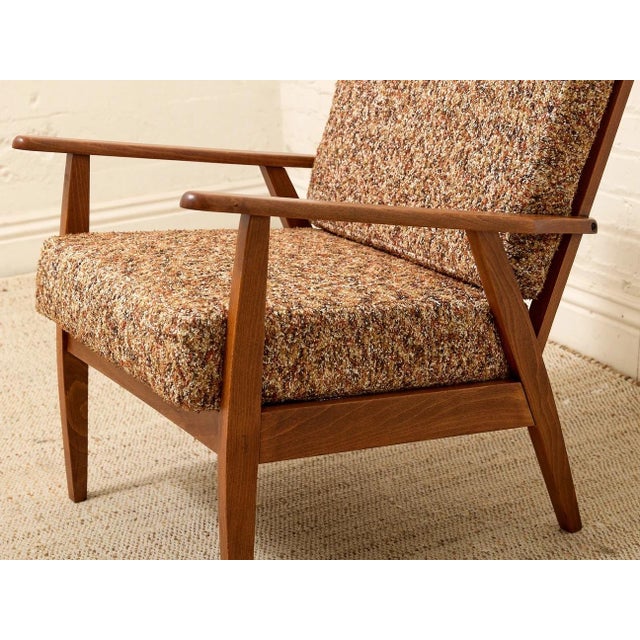 Mid 20th Century Vintage Mid-Century Modern Walnut Armchair in Textured Brown Upholstery For Sale - Image 5 of 7