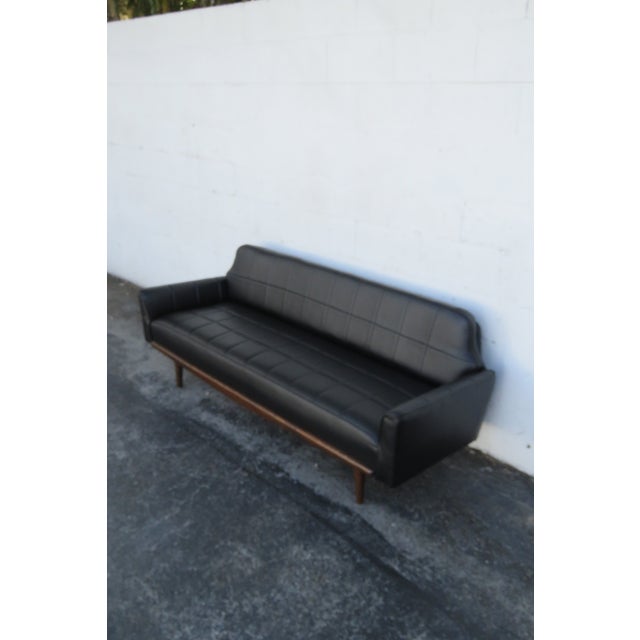 Mid Century Modern Black Vinyl Long Couch Sofa 6267 For Sale In Miami - Image 6 of 15