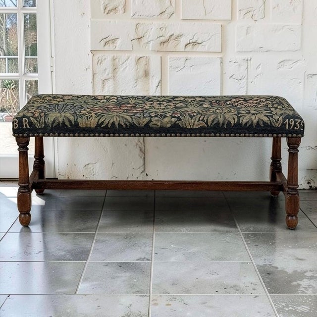 Traditional Antique Renaissance Revival Floral Needlepoint Tapestry Bench For Sale - Image 3 of 18