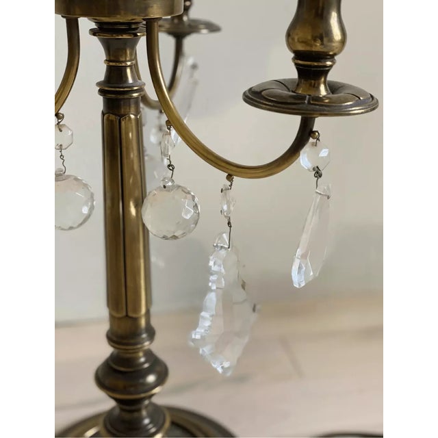Metal Large Brass and Crystal Bouillotte Table Lamp with Stiffel Shade For Sale - Image 7 of 12