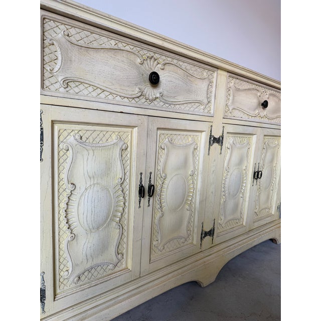 Cream Vintage French Provincial Style Carved Wood Sideboard / Buffet Cabinet For Sale - Image 8 of 18