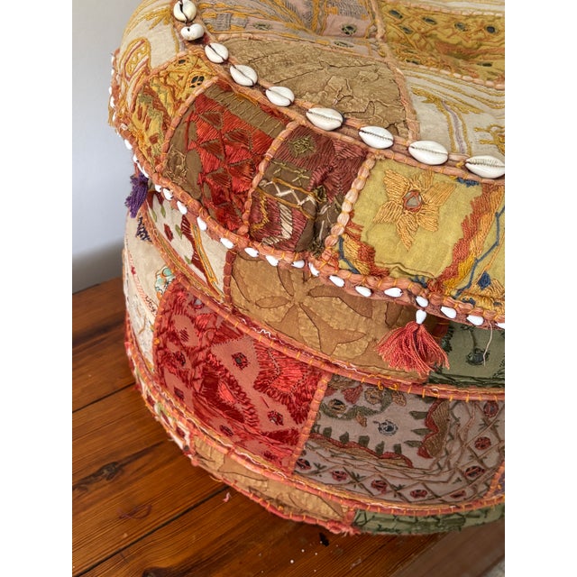 Glass Pouf India Khambadiya Colorful Patchwork Stool - Shells Mirrors Abc Furniture Boho Chic For Sale - Image 7 of 12