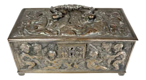 Antique 1800’s Bronze Christian Casket Repose Cherubs