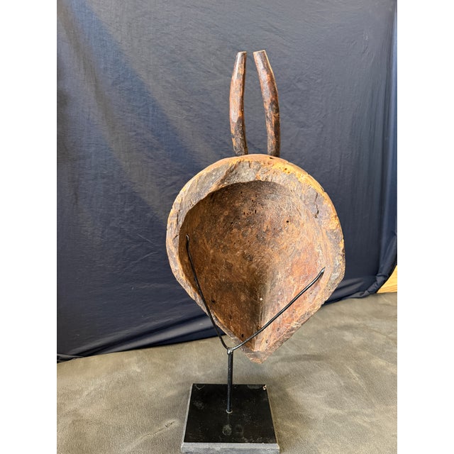 African Vintage African Kwele-Style Hand-Carved Wood Antelope Mask on Stand For Sale - Image 3 of 8