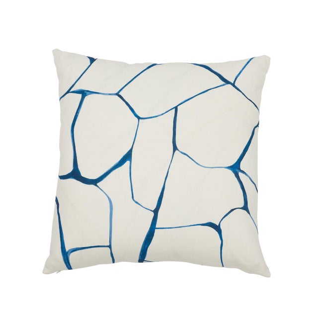 Contemporary Schumacher X Porter Teleo Filigree Pillow in Navy For Sale