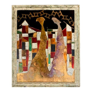 Andrea Stella "The Underground" Gold Leaf Oil Mixed Media Painting, Urban Figurative, Italian Contemporary Art, 2010 For Sale