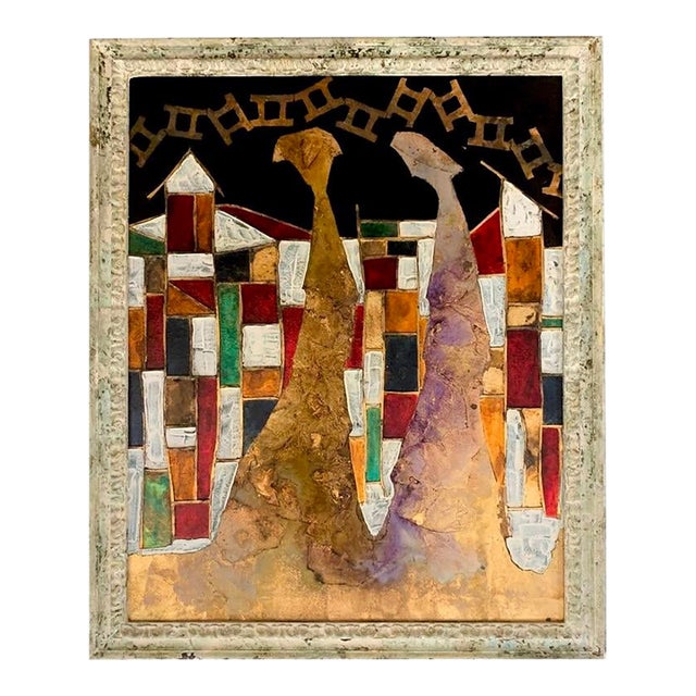 Andrea Stella "The Underground" Gold Leaf Oil Mixed Media Painting, Urban Figurative, Italian Contemporary Art, 2010 For Sale