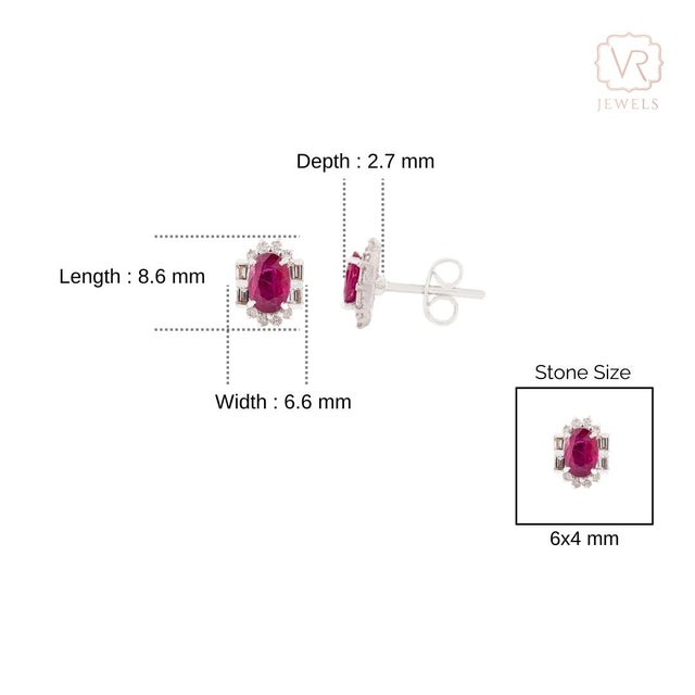 Ruby Red Mozambique Oval Ruby Diamond Halo Stud Earrings in 14k White Gold- 2 Pieces For Sale - Image 8 of 11