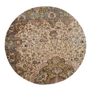 Round Turkish Rug Upcycled Vintage Hand Knotted Wool Circle Area Rug 5'3" X 5'3" For Sale