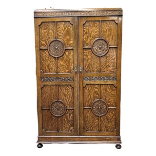 Solid Oak Custom Built Armoire c.1910. Arts & Crafts. For Sale
