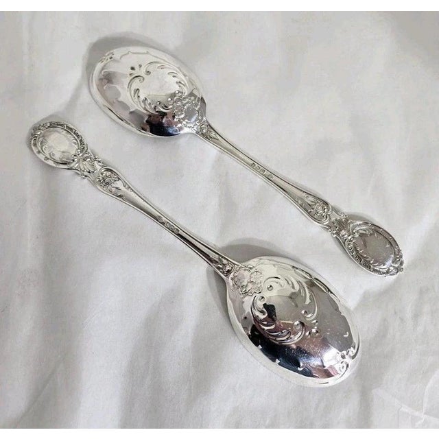 Metal Antique Sterling Silver Fruit & Berry Serving Spoons, London, 1909 For Sale - Image 7 of 18