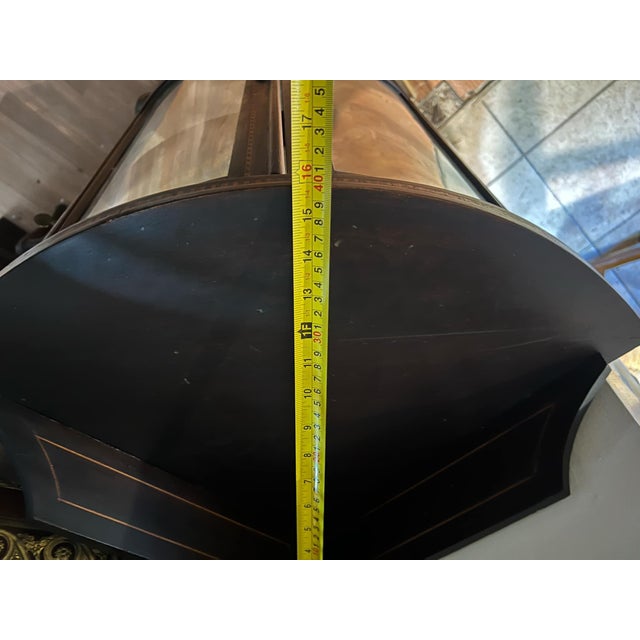 Antique Early 20th Century Edwardian Style Mahogany Inlaid Bow Front Corner Display Cabinet For Sale - Image 13 of 18