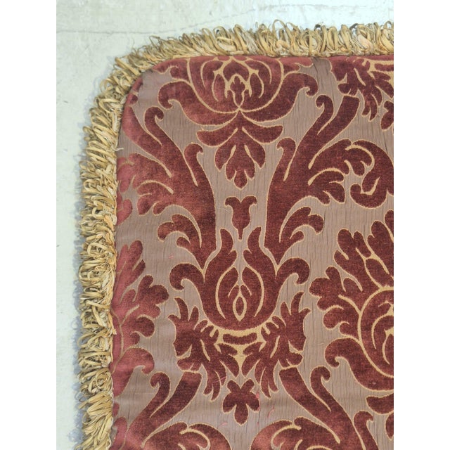 Textile Pair of Vintage Feather-Filled Damask Chair Cushions With Fringe Trim For Sale - Image 7 of 7