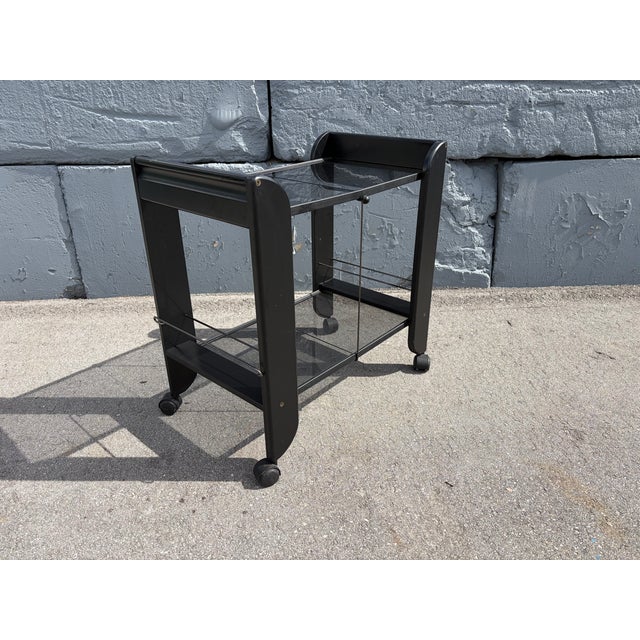 1980s Black Serving or Bar Cart From Mascagni, Made in Italy, Foldable For Sale In Miami - Image 6 of 15