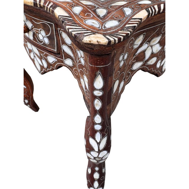 Wood Antique Levantine Mother-of-Pearl Inlay Side Table With Drawer For Sale - Image 7 of 7