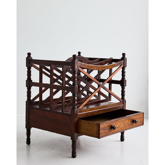 English Large English Regency Mahogany Canterbury Magazine Rack With Drawer, 19th Century For Sale - Image 3 of 16