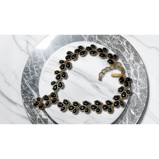 Oscar De La Renta Gold Plated Dark Resin Nugget Y Drop Statement Necklace For Sale - Image 13 of 17