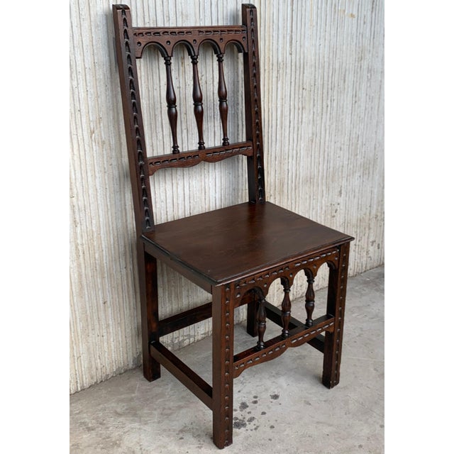 Early 20th Set of Four Spanish Carved Chairs with Wood Seat For Sale - Image 18 of 18