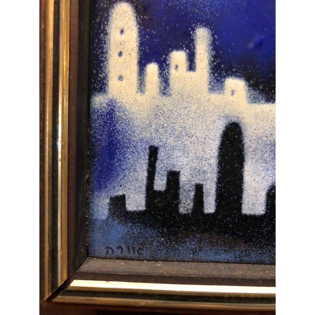 Mod 1970's Israeli Judaica Folk Art Jerusalem View Enamel on Copper Painting, 1979 For Sale - Image 4 of 6