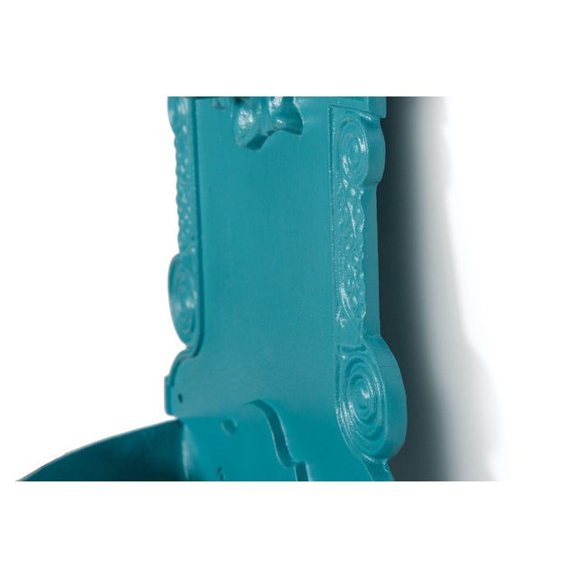 Antique Cast Iron Wall-Mounted Teal Painted Garden Fountain With Lion Mask For Sale - Image 15 of 18