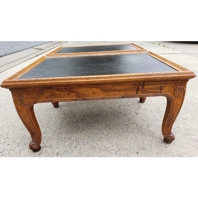 Wood Henredon French Country Oak and Slate End Tables - a Pair For Sale - Image 7 of 10