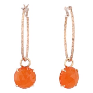 New Nina Nguyen Hoop Earrings 18k Yellow Gold Carnelian Charms Round Hoops, Pair For Sale