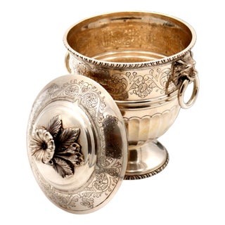 Silver Urn with Lion Heads Engraved with Rings For Sale
