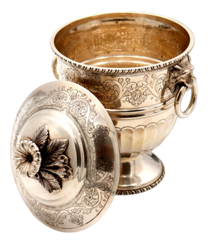 Silver Urn with Lion Heads Engraved with Rings