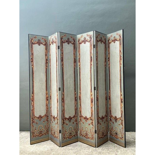 Vintage Neoclassical Paper Folding Screen For Sale - Image 12 of 18