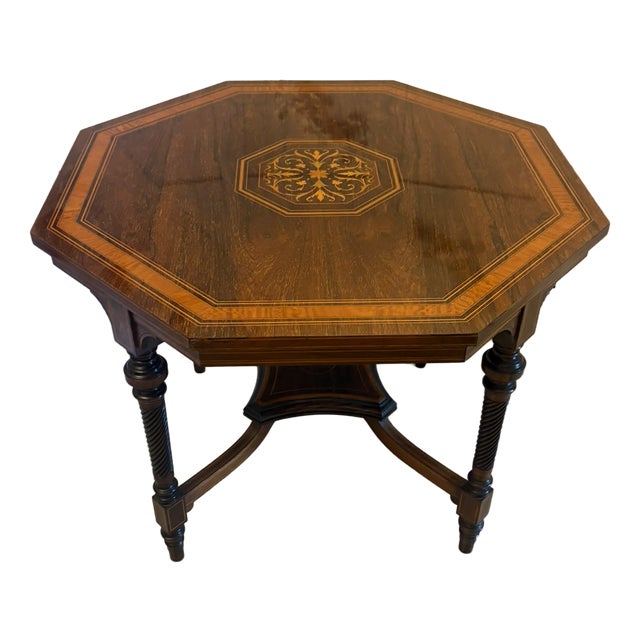 Antique Victorian Octagonal Rosewood Marquetry Centre Table, 1880s For Sale