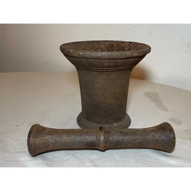 Large Rare Antique 19th Century Handmade Solid Heavy Cast Iron Mortar and Pestle For Sale - Image 13 of 13